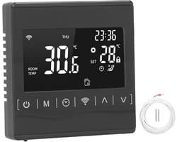 Slimme Thermostaat - Temperatuurregelaar - Vloerverwarming Regelen - App & Spraakbesturing - 85x85 mm - Zwart