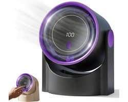 USB‑oplaadbare bladloze bureauventilator, 100 snelheden digitaal display, 12‑uurs batterij, zwart