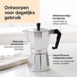 Chefino Percolator 6 Kops – Moka Pot 270 ml – Espressopot voor Italiaans Koffiezetten – Aluminium Mokkapot – Espressomaker voor Gasfornuis en Elektrische Kookplaat — thumbnail 5