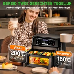 12L XXL Airfryer met Dubbele Mand – 2600W Heteluchtfriteuse met LED Touchscreen, Kijkvenster, Binnenverlichting en 8 Programma’s – Zwart — thumbnail 3