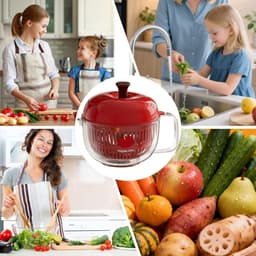 Groente Wasmachine - Salade Spinner - Keuken Schoonmaken - Handslinger Droogfunctie - 21 x 17 cm - Rood — thumbnail 4