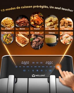 WELLENT Dubbele Airfryer 11L – 4L + 7L – 2 Manden – Airfryer XXL – 2600W – Touchscreen – 10 Programma’s – Smart Finish & Match Cook — thumbnail 4