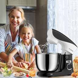 Keukenmachine 1500W – 5L RVS Mengkom – 10 Snelheden – Kneedmachine met 3 Opzetstukken – Zwart/Wit — thumbnail 5