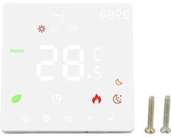 Slimme Thermostaat - Digitale Vloerverwarmingsthermostaat - Energie Besparen - Touchscreen Bediening - 86 x 86 mm - Wit