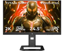 TITAN ARMY P2510S PLUS 24,5 inch Gaming Monitor,2560*1440 16:9 Fast IPS-scherm,240Hz verversingssnelheid,HDR500,123% sRGB,Adaptive-Sync,Dynamic OD,Game+ Assist,12 scenariomodi, PIP&PBP-weergave,Low Blue Light,in hoogte verstelbare draaibare standaard