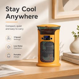Mini Mobiele Aircooler 4 in 1 - Draagbare Luchtkoeler met 3 Snelheden - Luchtbevochtiger & Nachtlampje - Voor Kantoor, Slaapkamer en Camping - 880ml Watertank-Oranje — thumbnail 3