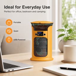 Mini Mobiele Aircooler 4 in 1 - Draagbare Luchtkoeler met 3 Snelheden - Luchtbevochtiger & Nachtlampje - Voor Kantoor, Slaapkamer en Camping - 880ml Watertank-Oranje — thumbnail 5