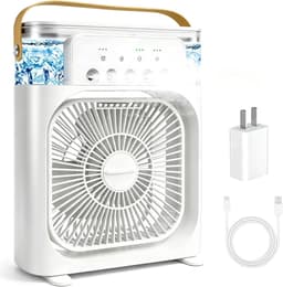 Draagbare airconditioner met ventilator, mini-verdampingskoeler met 5 sproeimondstukken, 3 windsnelheden, 3 timers, 7 kleuren LED-verlichting, 600 ml persoonlijke airconditioner/ventilator voor slaapkamer, kantoor en camping (wit) — thumbnail 1