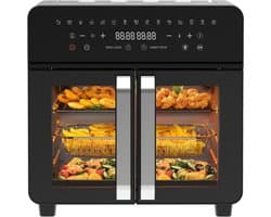 Hete Lucht Oven - Dubbele Kamer - Gezond Koken - Sync Finish Functie - 23 Liter Capaciteit - Zwart