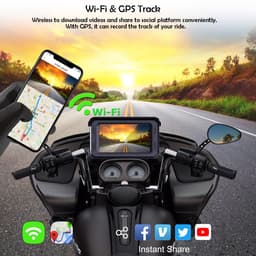 SnelShoppen - Waterdichte motorfiets dashcam met draadloze CarPlay, Android Auto, 5" IPS-aanraakscherm, dubbele camera HD 1080P, TPMS, Bluetooth, Wi-F — thumbnail 4