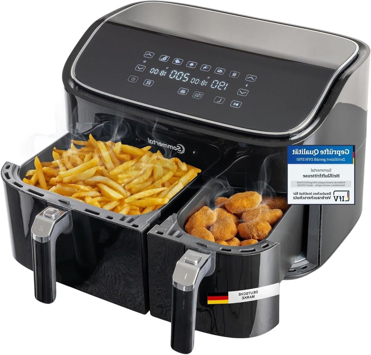 Heteluchtfriteuse Dubbel - Dubbele Mand - Gezond Koken - Twee Manden Tegelijk - 9 Liter - Zwart — afbeelding 1