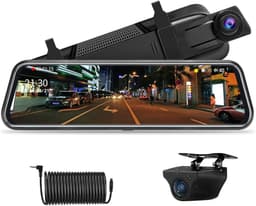SnelShoppen - Spiegel-dashcam met achteruitrijcamera, 10 inch touchscreen, FHD 1080P, autocamera met 170 graden groothoek en nachtzicht, inclusief 10 — thumbnail 1