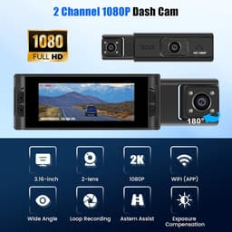 Thijox - CAMECHO Dashcam voor Auto's, 1080p Full HD, Dubbele Lens, Bewegingsdetectie, 150° Groothoek, Loop-opname, App/WiFi, 3,16-inch Scherm — thumbnail 5