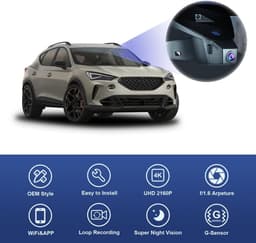 SnelShoppen - Dash Cam 4K 2160P voor Volkswagen Golf Mk8 GTE GTD GTI R/Cupra Formentor 2021-2024, WiFi UHD Video, G-Sensor, Nachtzicht, Plug & Play, 6 — thumbnail 2