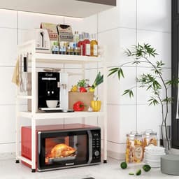 SnelShoppen - Expandable Microwave Rack - 3-Layer Keuken Magnetron Stand - Carbon Staal Countertop Magnetron Houder - 8 Haakjes - Wit - Keuken/Dining — thumbnail 4