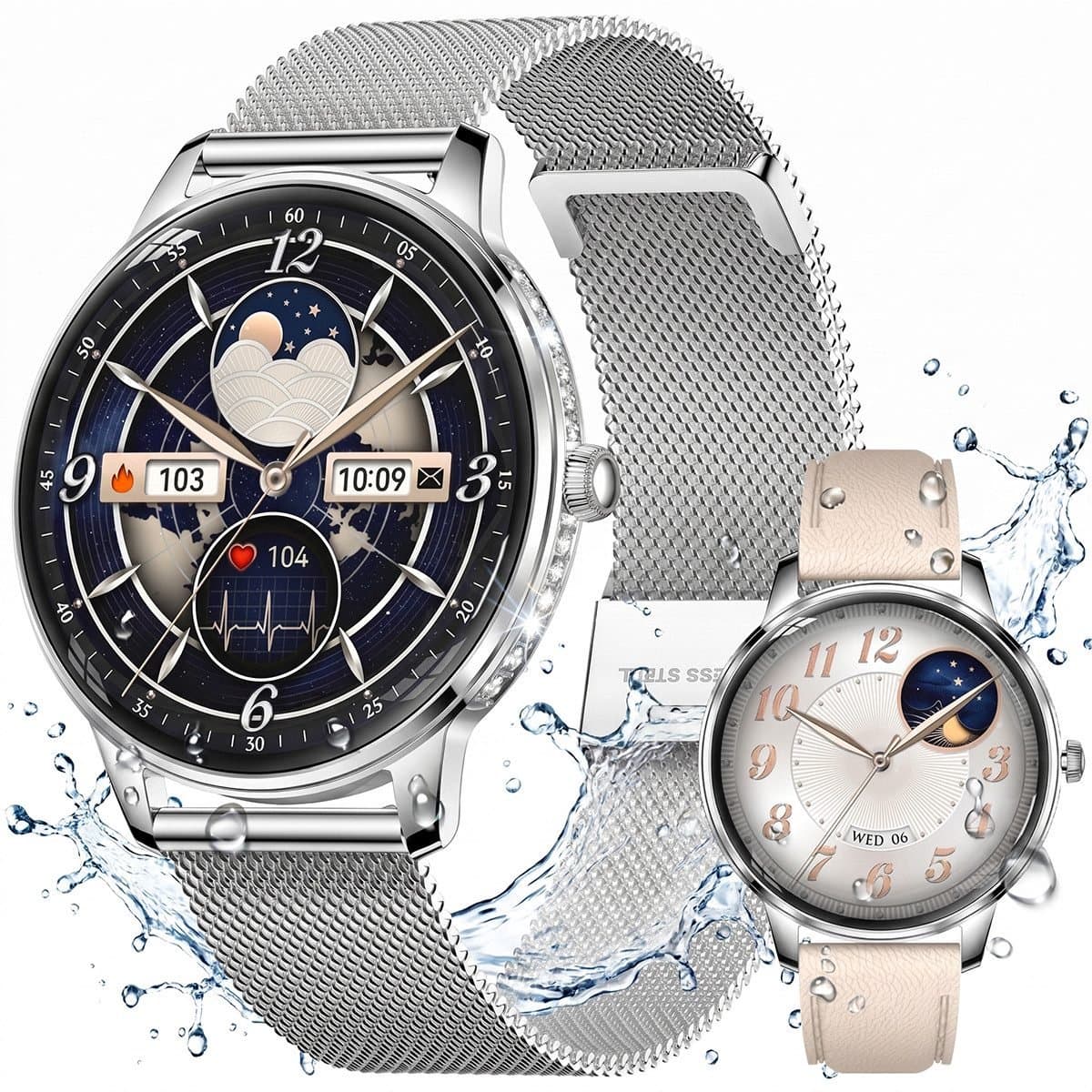 VASHOY HK38 - Smartwatch Dames - Horloge Dames - Full Screen - Bluetooth Spraakassistent – Hartslag, Bloeddruk, Stress, Slaap, Stappenteller - IP68 -Geschikt voor iOS/Android — afbeelding 1