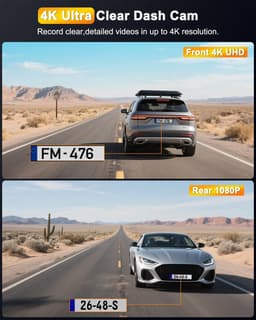 SnelShoppen - 4K Dashcam Voor en Achter met WiFi, 64GB SD-Kaart, Dual Auto Camera, 24U Parkeren Bewaking, 170° + 140° Groothoek, Super Nachtzicht, G-S — thumbnail 2