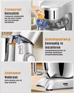 KAD® Deegmachine - Elektrische Deegmixer - Keukenmixer - Zilver - 35cm x 22cm x 33cm — thumbnail 2