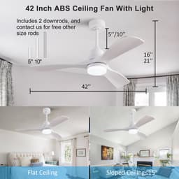 Plafondventilator 42 inch wit met 3 bladen - met licht en afstandsbediening - stille omkeerbare DC-motor - geheugenfunctie - modern ontwerp - boerderijstijl — thumbnail 4