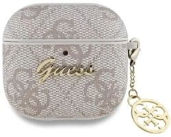 Guess Hoesje geschikt voor AirPods 4 / 5 | Premium Eco-leder en Duurzaam PC | met Charm | Robuust | Roze