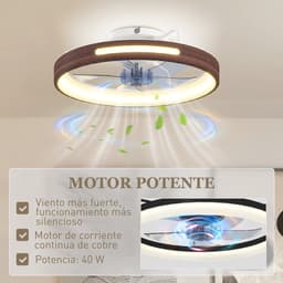 TEKROA® Plafondventilator met LED Verlichting - 40W Stille DC Motor - 6 Snelheden & 3 Kleuren - Timer - Afstandsbediening - Teakhout Look — thumbnail 4