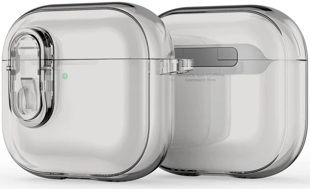 Dux Ducis PECL Hoesje Geschikt voor AirPods 4 met Aluminum Haak Transparant Grijs — afbeelding 1