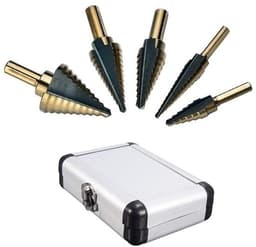 5-delige set titanium gecoate trappenboren met HSS driehoekige schacht in Brits systeem, geschikt voor multifunctioneel boren van 1/4 tot 1-3/8 inch, duurzaam en nauwkeurig — thumbnail 1