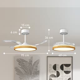 TEKROA® Plafondventilator met LED Verlichting - Intrekbare Bladen - Stille DC Motor - Zomer/Winter Stand - 6 Snelheden - Houtlook - Ø95 cm — thumbnail 4