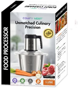 Foodprocessor – Elektrische Hakmolen – 1000W – 5 Liter RVS Kom – 3 Snelheden – 6 Messen – Zilver — thumbnail 3