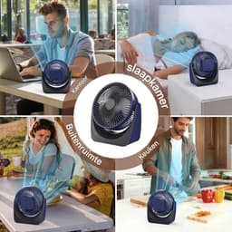 longziming -Draadloze USB Tafelventilator – 4000mAh Oplaadbare Mini Ventilator – 5 Snelheden – 360° Verstelbaar – Met Warm Nachtlampje voor Thuis, Kantoor en Camping — thumbnail 5