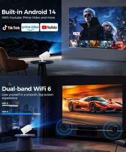Mini Beamer 4K – Android 14 – WiFi 6 & Bluetooth 5.4 – 200 ANSI Lumen – 180° Draaibaar – Full HD — thumbnail 3