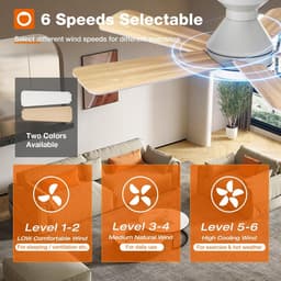 Plafondventilator 5 blad Ø132cm wit - stille ventilator – top kwaliteit - energie zuinig -met remote - ventilator voor laag plafond - 6 snelheden – beste alternatief voor airco - zomer en winter stand – witte ventilator — thumbnail 2