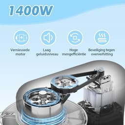 SnelShoppen - Keukenmachine 6,2 L Staande Mixer 1400W - Deegmixer met Planetaire Mengtechniek, Menghaak, Deeghaak, Garde - Zwart, Perfect voor Keuken, — thumbnail 3