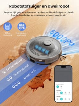Lefant M2 PRO - Robotstofzuiger met dweilfunctie en automatisch leegstation - 6.000 Pa zuigkracht - Technologie tegen haarverstrengeling - LiDAR-navigatie — thumbnail 4