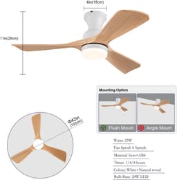 COVREO Plafondventilator met verlichting 105 cm wit natuurlijk hout, 3 ABS bladen — thumbnail 2