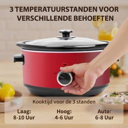 SP® Slowcooker - Warmhoudfunctie - Keramische Binnenpan - Rood - 24cm x 31cm x 18cm — thumbnail 3