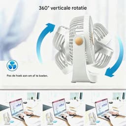 GELLDG Tafelventilator - Draagbare USB Ventilator met 4000 mAh Accu - 5 Snelheden & 360° Draaibaar - Stille Oplaadbare Ventilator Geschikt voor Slaapkamer, Kantoor en Kamperen - Kunststof - Afmetingen 17.5x7.2x18cm — thumbnail 2