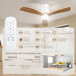 NordHaus Plafondventilator - LED-verlichting - Plafondlamp - 6 snelheden - Lichtbruin, Ø117 cm met afstandsbediening — thumbnail 3
