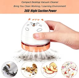 Mini Cartoon Tafelstofzuiger Wit-Oranje, Draagbare USB Oplaadbare Bureaustofzuiger voor Gumrestjes, Stof, Kruimels, Toetsenborden en Autoreiniging — thumbnail 5