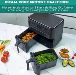 Equivera Dubbele Airfryer - Dubbele Mand - Dual Cook - Heteluchtfriteuse - Verschillende Programma's - Dual Zone - Mega — thumbnail 4