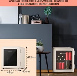 Klarstein Drankkoeler minikoelkast met glazen deur, 48 liter minikoelkast voor kamer en kantoor, kleine met uitneembaar schap, kleine koelkast, binnen-/buitenkoelkast, stille werking, 0-10 °C - Verstelbaar Compact - Drankkoelkast — thumbnail 5