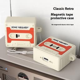 Telestore hoesje geschikt voor AirPods 4 soft case cover- retro cassettebandje bandje tape - TPU hoesje Beschermhoes - AirPods 4 Cover - AirPods 4 hoesje - Geschikt voor Apple Airpods 4 - gel hoesje - grijs — thumbnail 3