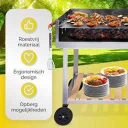 BBQ Collection Houtskool Barbecue – Trolley met Zijtafel – Grill op Wielen – RVS – 2 Roosters – 98 x 56 x 85 CM — thumbnail 3