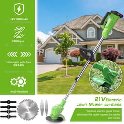Accugrasmaaier - 2 x accu - Groen - Elektrische - Professionele - Grasmaaier - Verstelbare Snijder - Draadloze - Grasmaaier - Tuin - 100-135cm - Zaagblad - Maaiblad - Grastrimmer — thumbnail 5