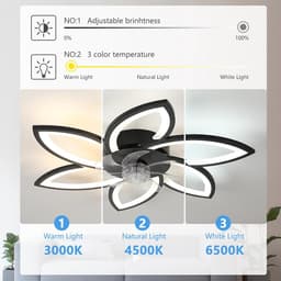 Goeco plafondlicht - 75cm - Groot - 54W - dimbare LED - plafondventilatorlicht - met afstandsbediening - voor woonkamer slaapkamer - zwart — thumbnail 4