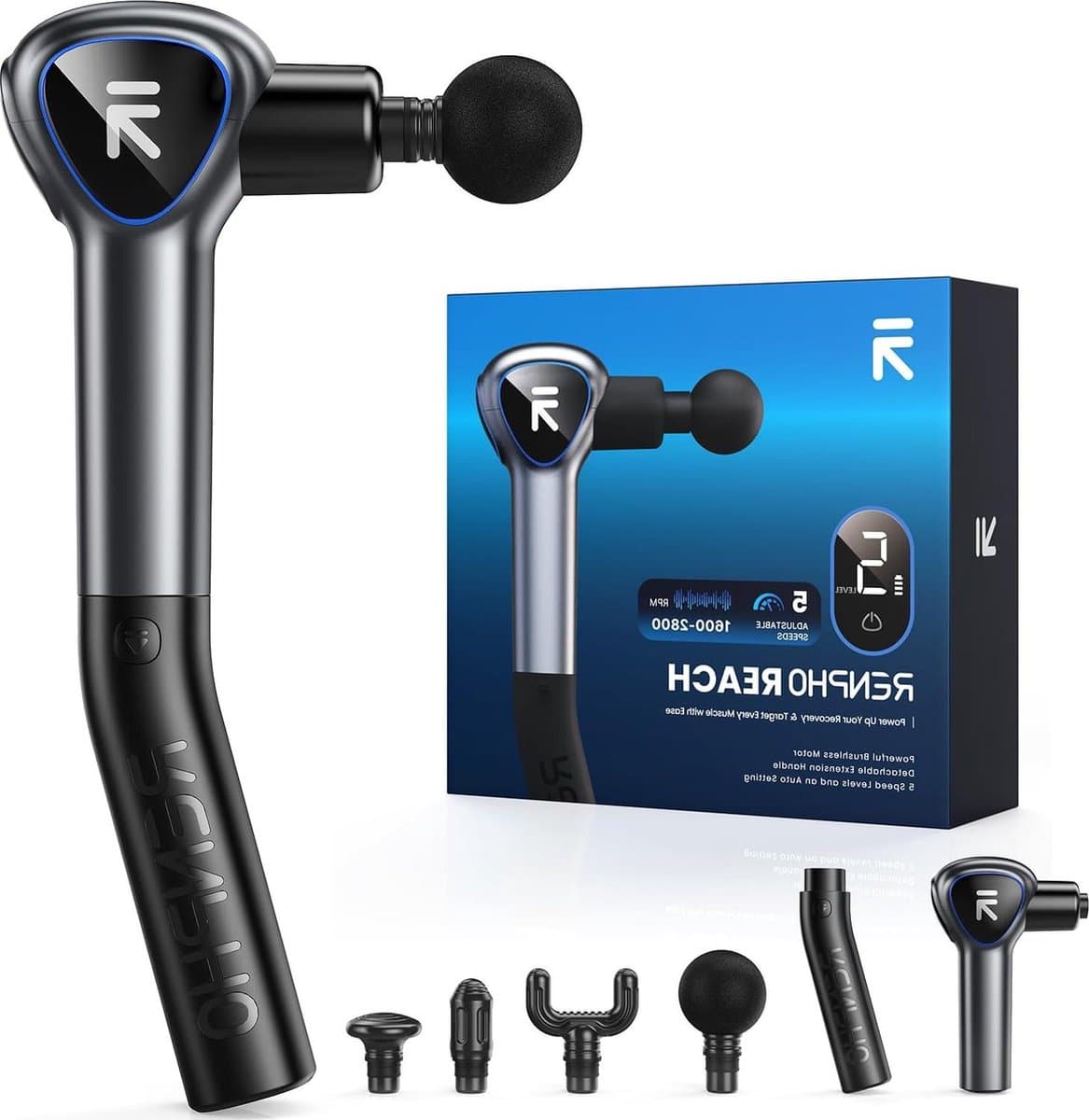 Mini Massagepistool met Verlenggreep - Massage Gun met Led-scherm - Spiermassage - Hometraining - Spierontspanning - Beste Cadeau - Zwart — afbeelding 1