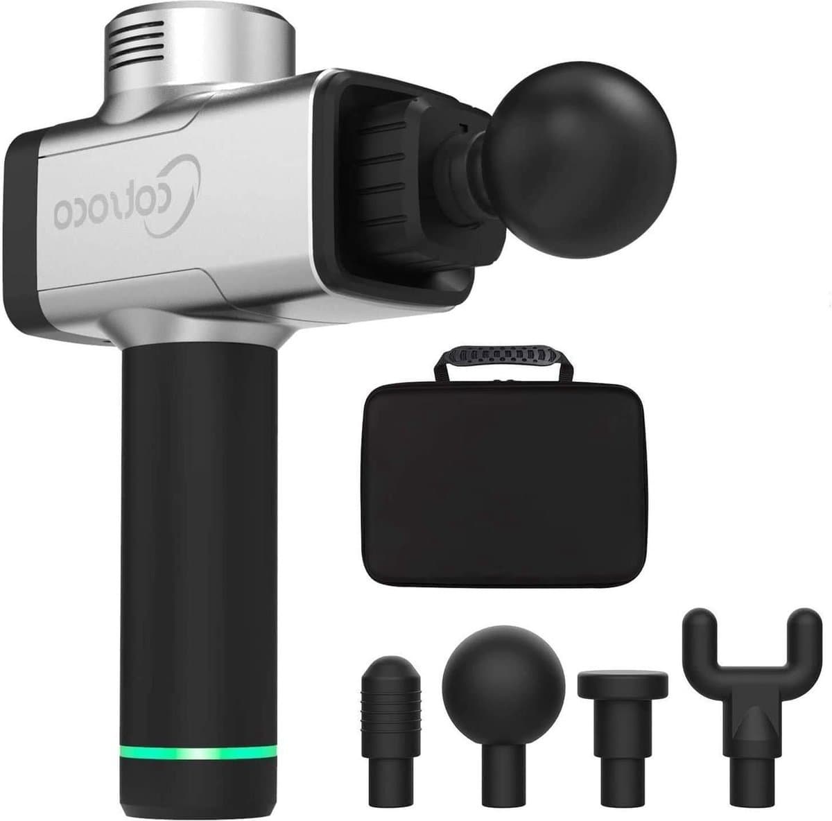 Massagepistool - 5 snelheden - draadloos handmassageapparaat - diepe weefsels - spieren - percussie-massageapparaat - Quiet-Glide-technologie - zilver — afbeelding 1