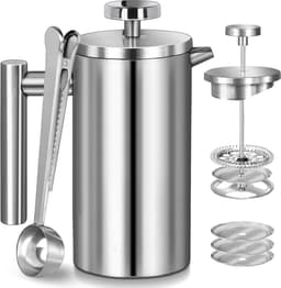 French Press Koffiezetapparaat 34 oz 1000 ml dubbelwandige geïsoleerde - Voor Thuis, Camping en Kantoor Coffee Strainer — thumbnail 1