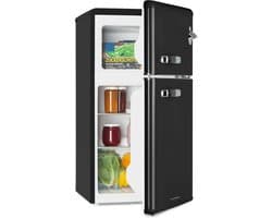 Klarstein Koelkast Irene - Koel-vriescombinatie, retro , 61 liter koelgedeelte, vriesgedeelte, stille werking (40 dB), 2 koelstanden, 2 deurvakken, voor kleine gezinnen en alleenstaanden, zwart - voor Keuken - Mini Fridge