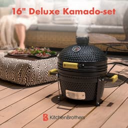 KitchenBrothers Kamado BBQ - 16 Inch Houtskool Barbecue - 34⌀ cm - PFAS-vrij - Deluxe Set - Egg BBQ met Accessoires - Vaderdag Cadeau - Zwart — thumbnail 2